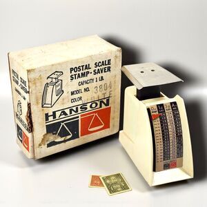 Vintage Hanson Postal Scale Stamp Saver Model 3804 White w/ Box 1 lb Capacity